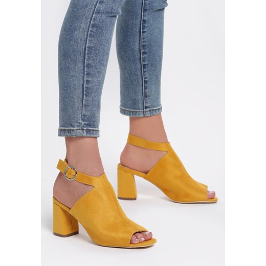 Sandały damskie Renee bez wzorów z klamrą żółte na obcasie eleganckie 