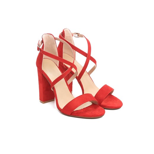 Czerwone sandały damskie Renee na obcasie z klamrą eleganckie 