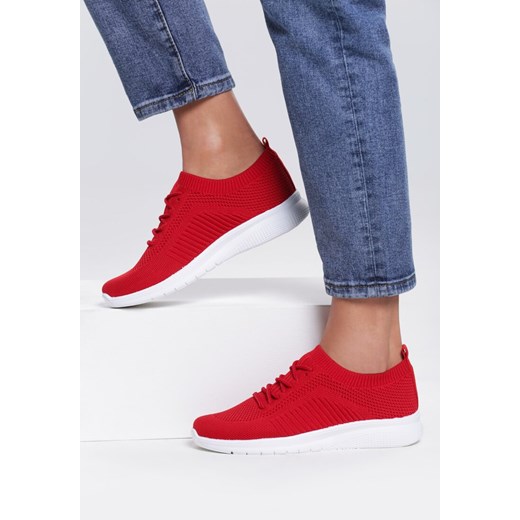 Buty sportowe damskie Renee sneakersy czerwone sznurowane gładkie na płaskiej podeszwie 