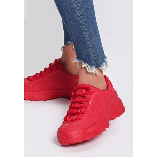 Czerwone sneakersy damskie Renee sznurowane bez wzorów sportowe płaskie ze skóry ekologicznej 
