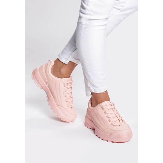 Buty sportowe damskie różowe Renee sneakersy młodzieżowe gładkie sznurowane na platformie skórzane 