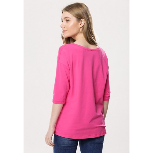 Różowa bluzka damska Born2be z długim rękawem z okrągłym dekoltem z aplikacjami  