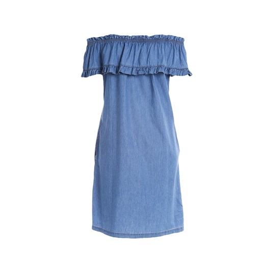 Sukienka Born2be niebieska z dekoltem typu hiszpanka z krótkim rękawem na co dzień 
