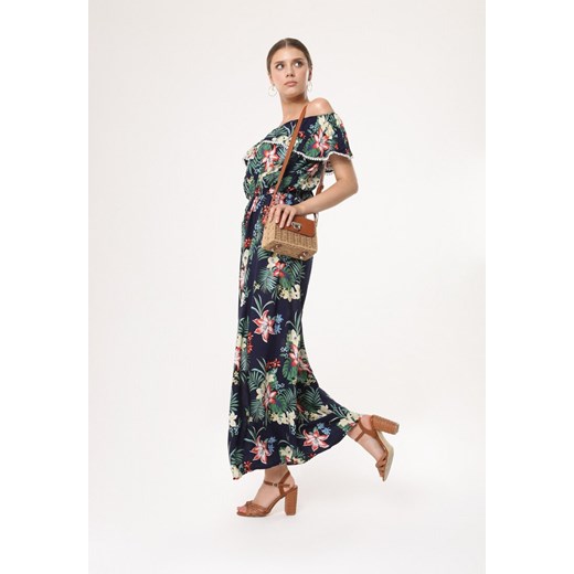 Sukienka Born2be maxi z dekoltem typu hiszpanka z krótkimi rękawami na spacer 