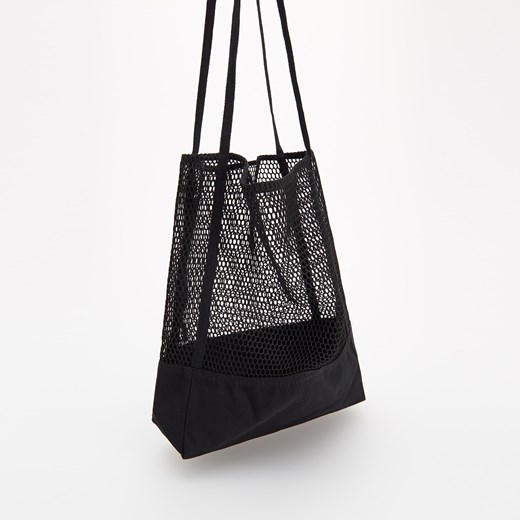 Shopper bag Reserved bez dodatków w stylu młodzieżowym czarna matowa na ramię 