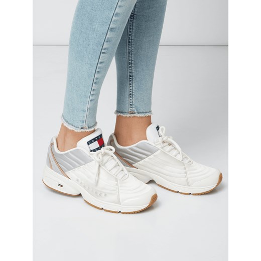 Sneakersy damskie Tommy Jeans wiązane białe sportowe bez wzorów skórzane na platformie 