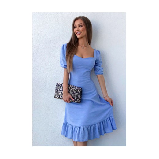 Sukienka niebieska bez wzorów casual z długimi rękawami mini z wiskozy 
