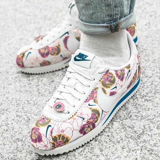 Buty sportowe damskie Nike do biegania cortez sznurowane w kwiaty płaskie zamszowe 