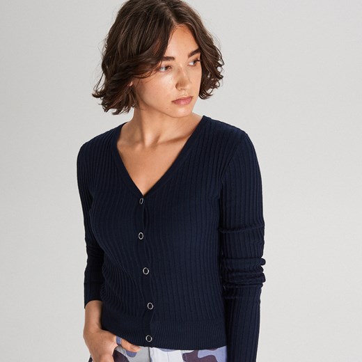 Cropp - Rozpinany sweter w prążki - Granatowy Cropp  XL 