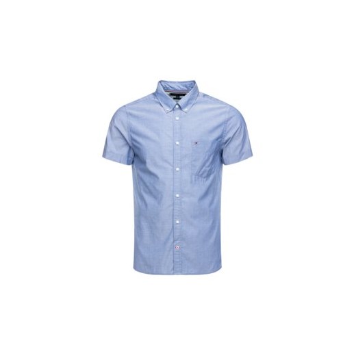 Koszula męska niebieska Tommy Hilfiger bez wzorów z kołnierzykiem button down 