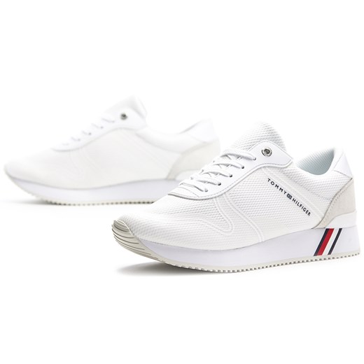 Buty sportowe damskie Tommy Hilfiger sneakersy białe młodzieżowe skórzane wiązane bez wzorów na platformie 