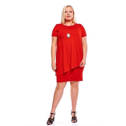 Sukienka Fokus luźna czerwona z okrągłym dekoltem 