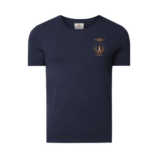T-shirt męski Aeronautica Militare granatowy bez wzorów casual z krótkimi rękawami 