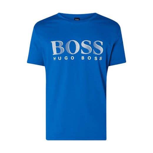 T-shirt męski Boss niebieski z krótkim rękawem z nadrukami 
