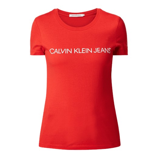Bluzka damska Calvin Klein z okrągłym dekoltem z napisami z krótkim rękawem 