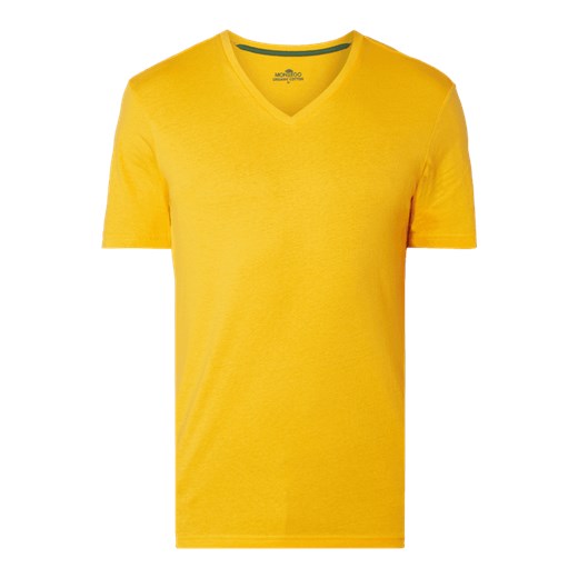 T-shirt męski żółty Montego casualowy z krótkimi rękawami 