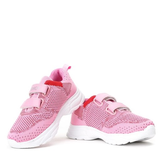 Buty sportowe dziecięce Royalfashion.pl bez wzorów na rzepy różowe na wiosnę 