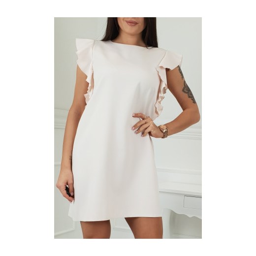 La Vie sukienka biała bez wzorów z krótkim rękawem 