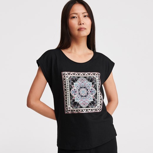 Reserved bluzka damska z okrągłym dekoltem z nadrukami z krótkim rękawem 