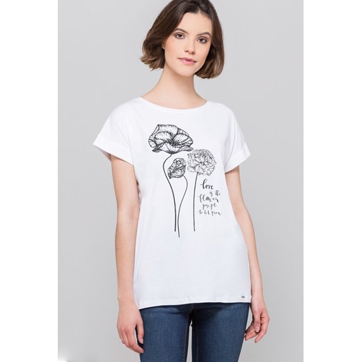 Bawełniany t-shirt z kwiatami Monnari  S okazyjna cena E-Monnari 