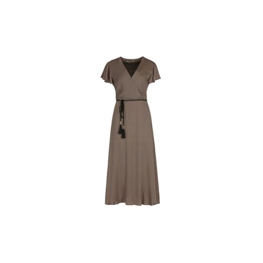 Sukienka brązowa Marella midi prosta z krótkimi rękawami z dekoltem v bez wzorów 