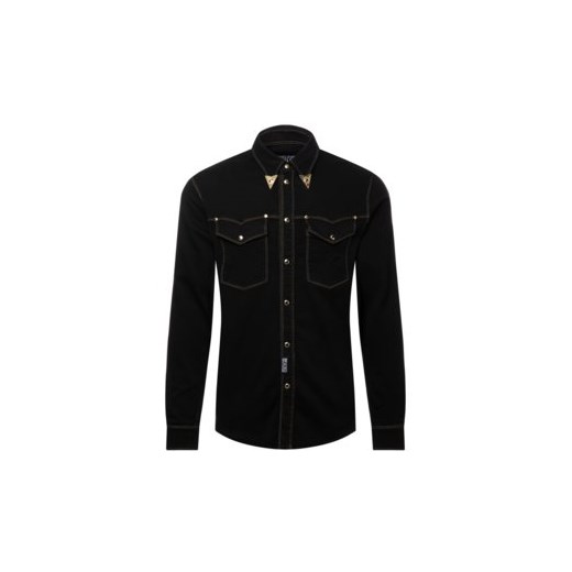 Koszula męska Versace Jeans gładka czarna na jesień 