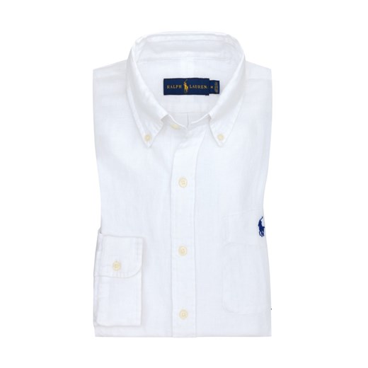 Polo Ralph Lauren, Lniana koszula z kieszenią na piersi BiaŁy