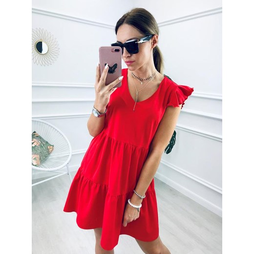 Sukienka Kenza.pl dresowa czerwona bez wzorów luźna mini 
