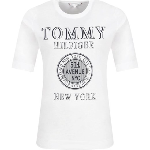 Tommy Hilfiger bluzka damska biała w stylu młodzieżowym z krótkim rękawem z okrągłym dekoltem 