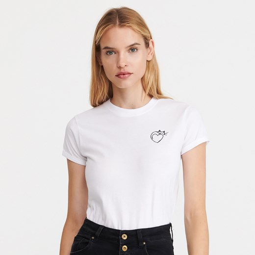 Reserved - T-shirt z drobnym haftem - Biały Reserved  M 