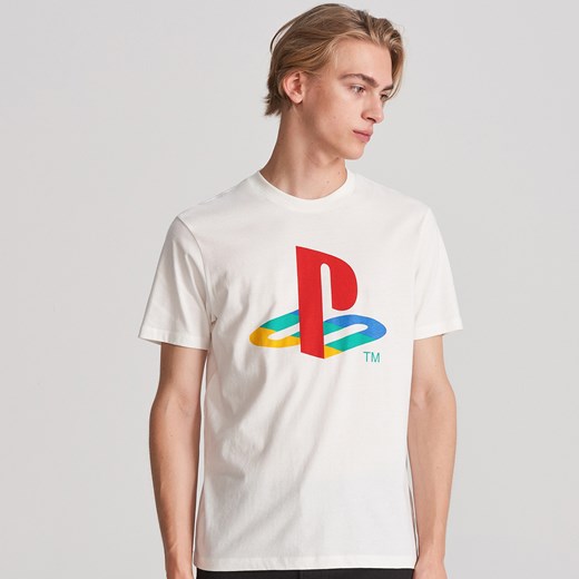Reserved - T-shirt z nadrukiem Playstation - Kremowy Reserved  XL 
