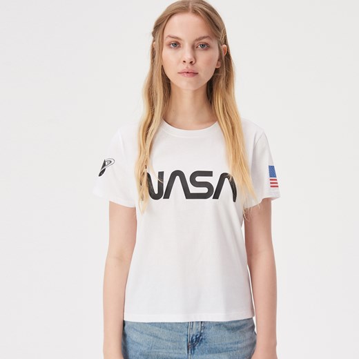 Sinsay - T-shirt z nadrukiem NASA - Biały  Sinsay L 
