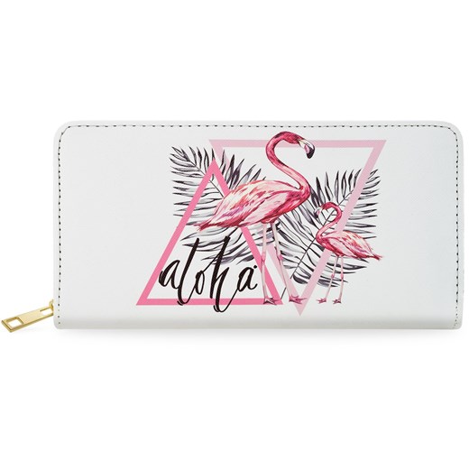 Młodzieżowy portfel damski pojemna portmonetka na zamek z modnym nadrukiem print - flamingi    world-style.pl