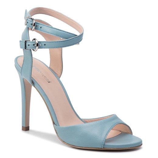 Sandały damskie Gino Rossi bez wzorów na wysokim obcasie niebieskie na szpilce eleganckie z klamrą 
