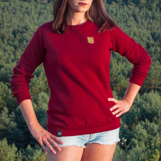 Bluza damska bez kaptura crewneck z naszywką SZWENDAM SIĘ bordowa XS Szwendam Się S