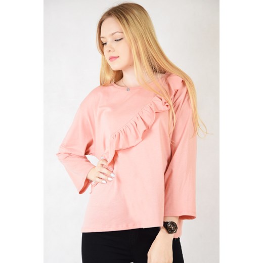 Różowa bluzka z falbaną   uniwersalny berry.com.pl