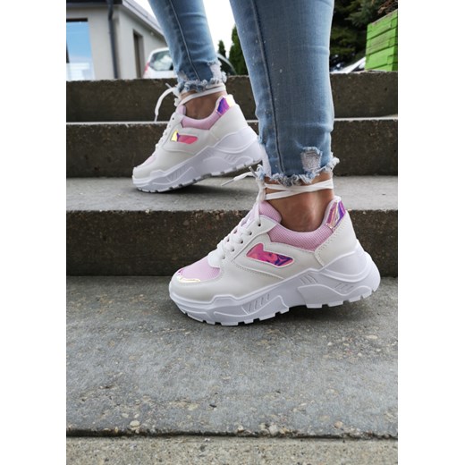 Buty sportowe damskie białe na platformie sznurowane młodzieżowe 