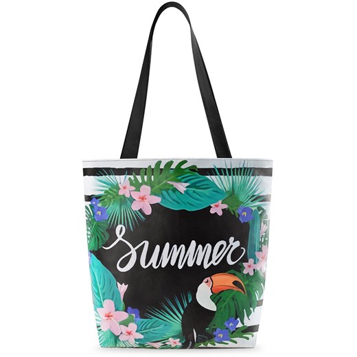 Komplet 2w1 plażowa torba damska duża torebka shopper z nadrukiem + kosmetyczka - tropikalny wzór    world-style.pl