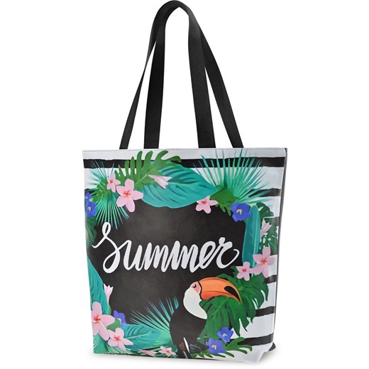 Komplet 2w1 plażowa torba damska duża torebka shopper z nadrukiem + kosmetyczka - tropikalny wzór    world-style.pl