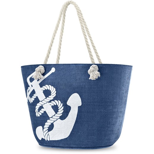 Marynarska torba plażowa duża pleciona torebka letnia shopper na sznurkach kotwica - granatowy    world-style.pl