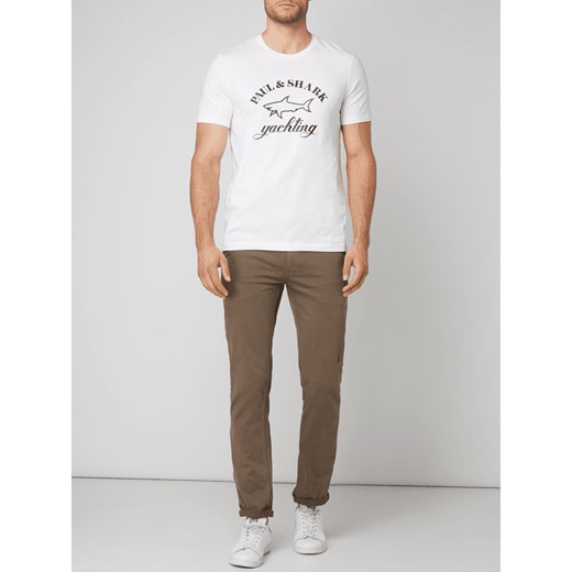 T-shirt męski Paul & Shark biały z krótkim rękawem w nadruki 