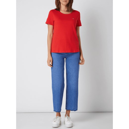 Bluzka damska czerwona Tommy Jeans bez wzorów z bawełny z krótkim rękawem 