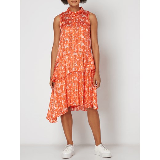 Sukienka Inwear pomarańczowy w kwiaty casualowa na spacer asymetryczna midi 
