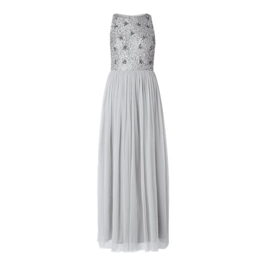 Sukienka Lace & Beads z aplikacją na bal glamour rozkloszowana 