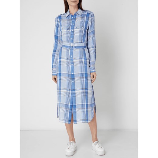 Niebieska sukienka Polo Ralph Lauren z kołnierzykiem midi na uczelnię z długim rękawem