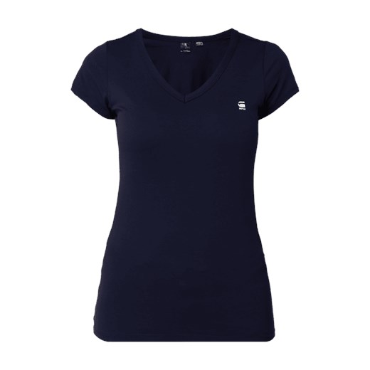 T-shirt o kroju slim fit z dekoltem w serek model ‘Eyben’