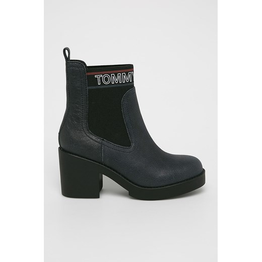 Czarne botki Tommy Jeans skórzane 