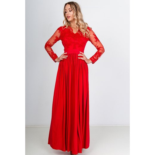 Czerwona sukienka Zoio bez wzorów z długim rękawem z poliestru na karnawał elegancka 