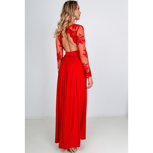 Sukienka Zoio czerwona maxi na karnawał elegancka z poliestru bez wzorów 