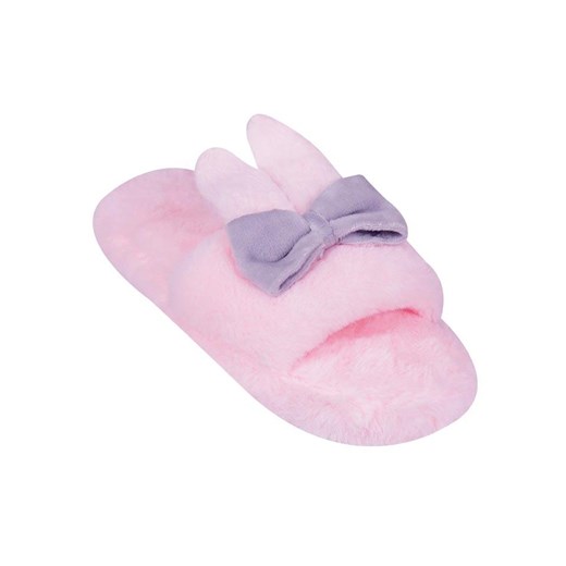 Kapcie różowe królicze uszy z szarą kokardą    YoClub
